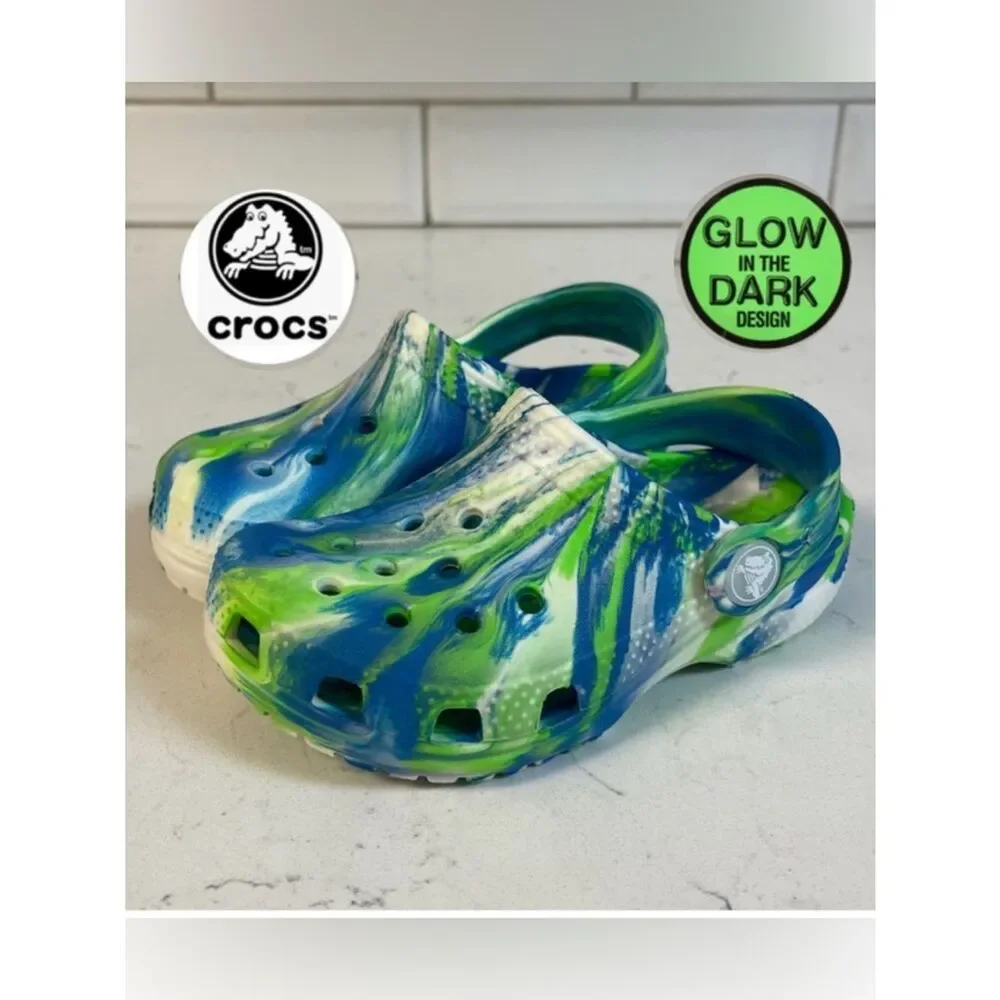 Crocs Kids Classic Glow-in-the-Dark Marbled Clogs 